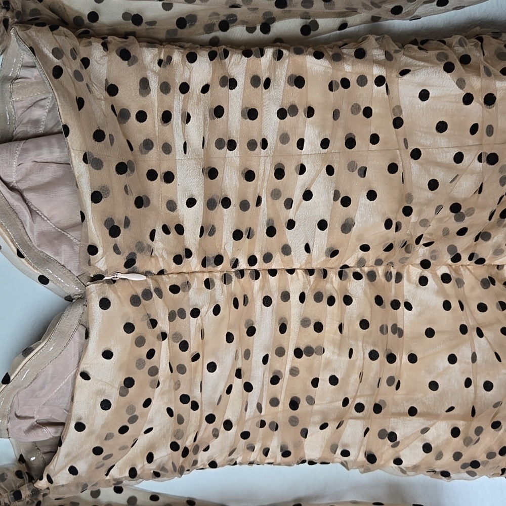 MAJORELLE Tan And Black Polka Dots Ruched Bodycon Mini Off The Shoulder Dress S - Picture 6 of 10